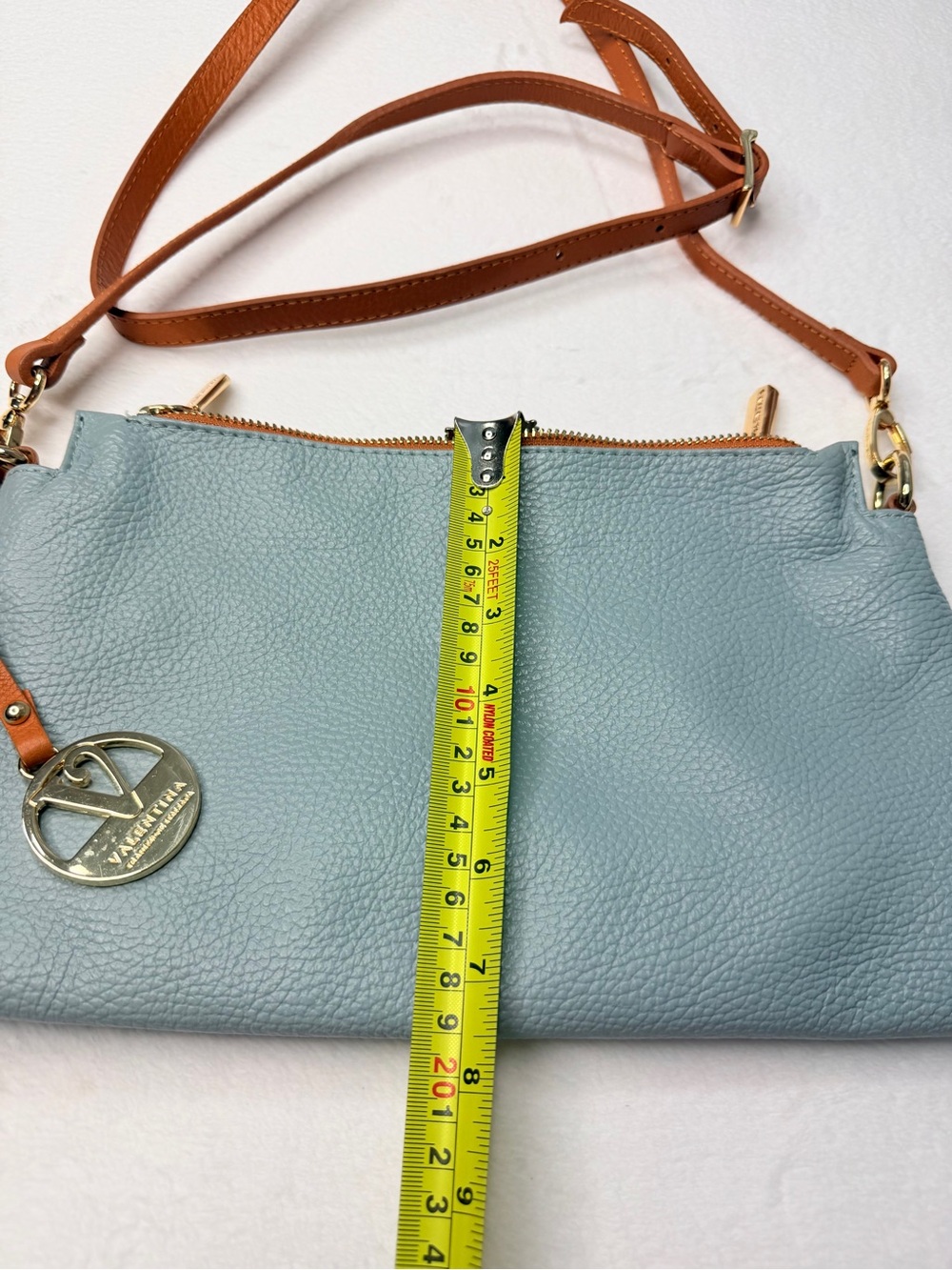 VALENTINA Made In Italy Pebbled Leather Multi Entry Crossbody Blue MSRP $199.99 - Picture 4 of 8